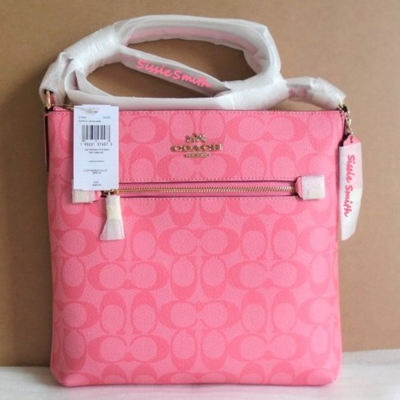 Coach Handbags - NWT Coach Pink Lemonade Rowan File Bag in Signature Canvas